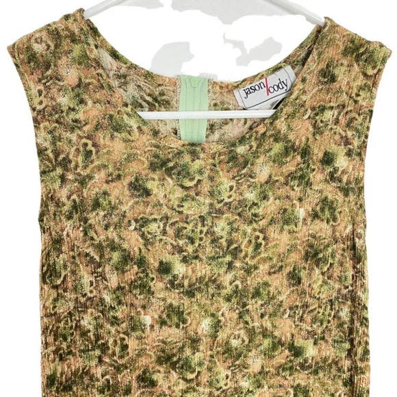 Vintage 90s Floral Print Sleeveless Crepe Dress Womens 8 Petite Medium Green - Picture 6 of 12